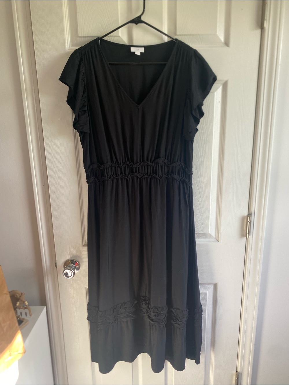 J. Jill Black V-Neck Smocked-Waist Midi Dress